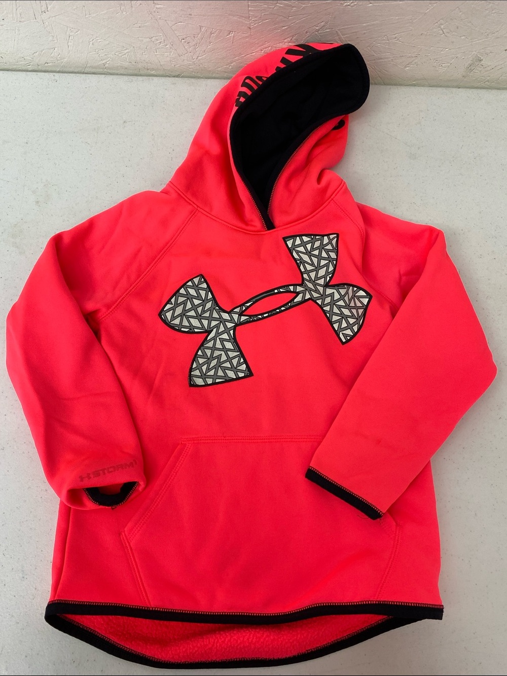 Under Armour Kids' Neon Coral Pullover Hoodie with Logo